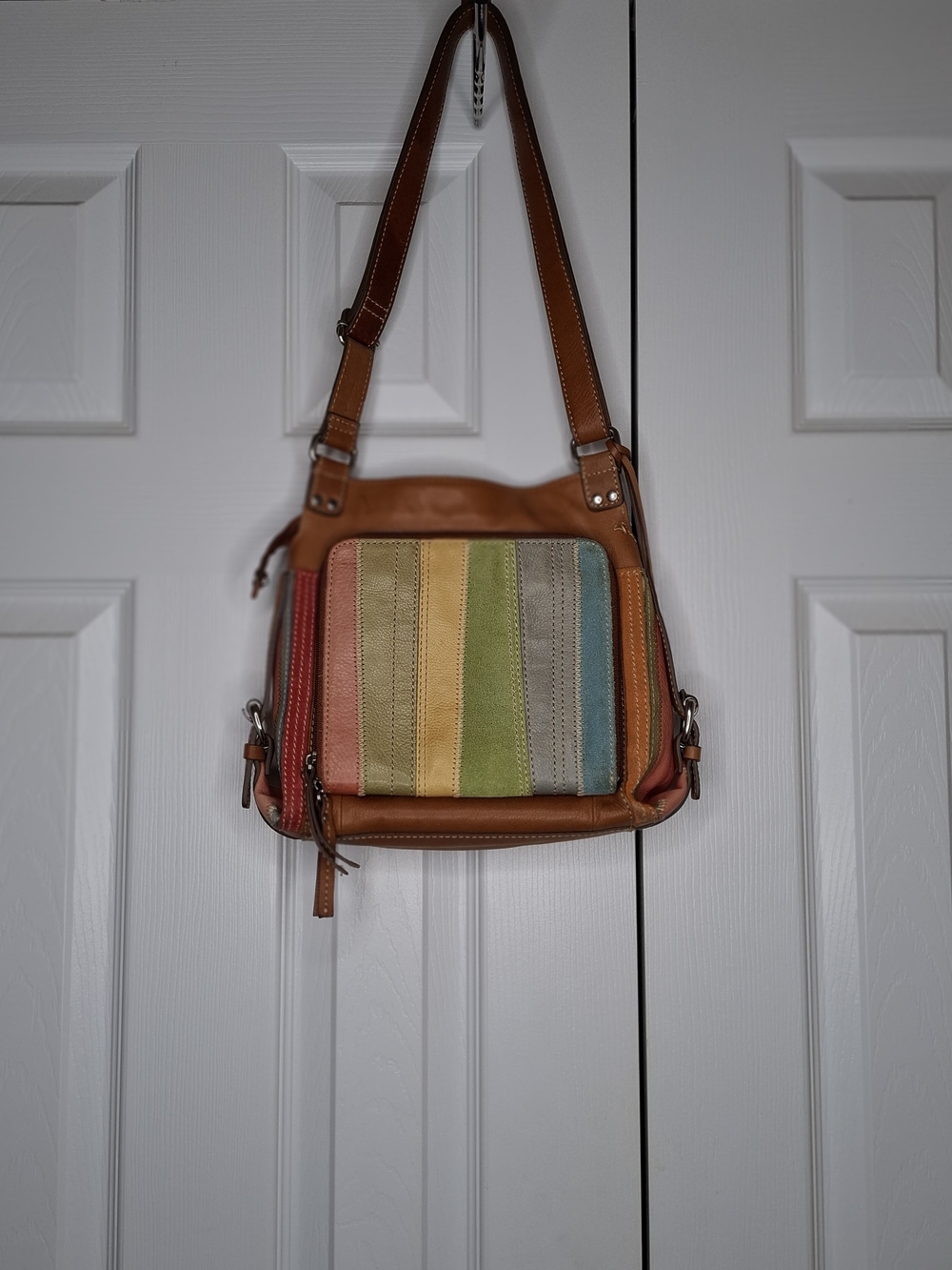 Fossil Multi-Color Striped Leather Shoulder Bag - Brown Trim - Picture 2 of 3